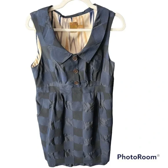 ALI Ro Navy Checkered Scoop neck Sleeveless Sheath dress Size 10 NWOT - Picture 3 of 8